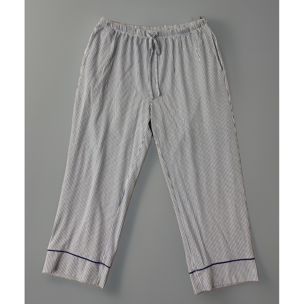 The Cats Pajamas Blue White Stripe Pima Cotton Modal Crop Pajama Pant Women's L